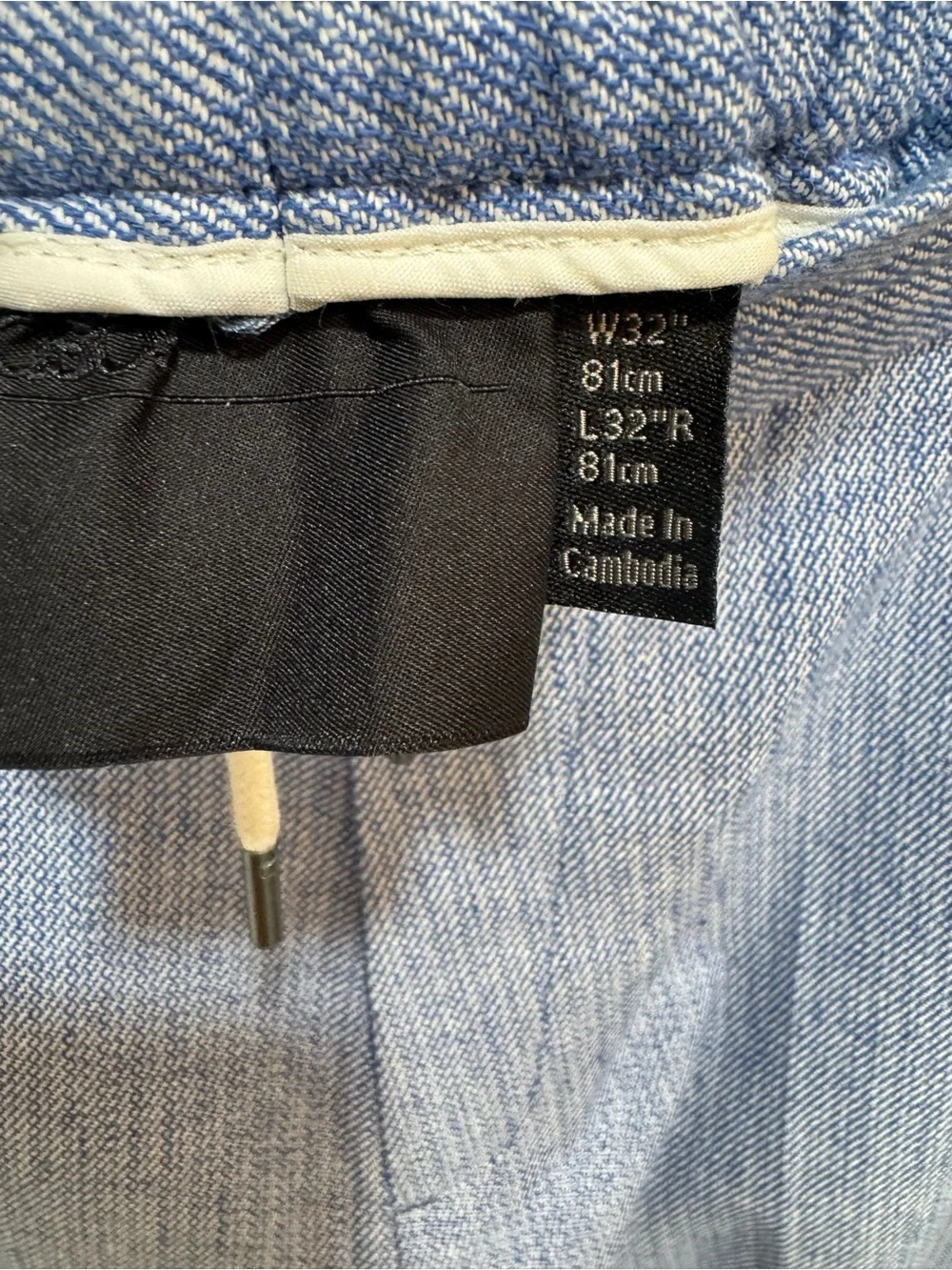 ASOS Design Cotton Linen Drawstring Elastic Waist Blue Pants Size Mens 32 X 32